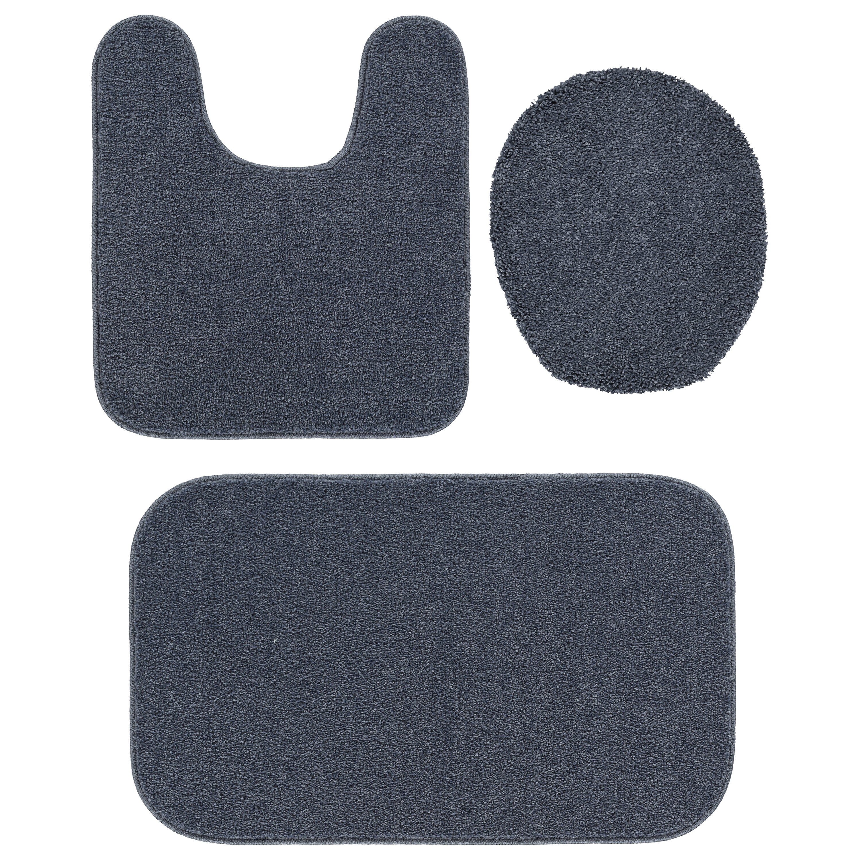 Garland Rug Gramercy Washable Bath Rug Set, 3 Piece (20"x34", Contour Rug, & Toilet Lid) Slate Blue