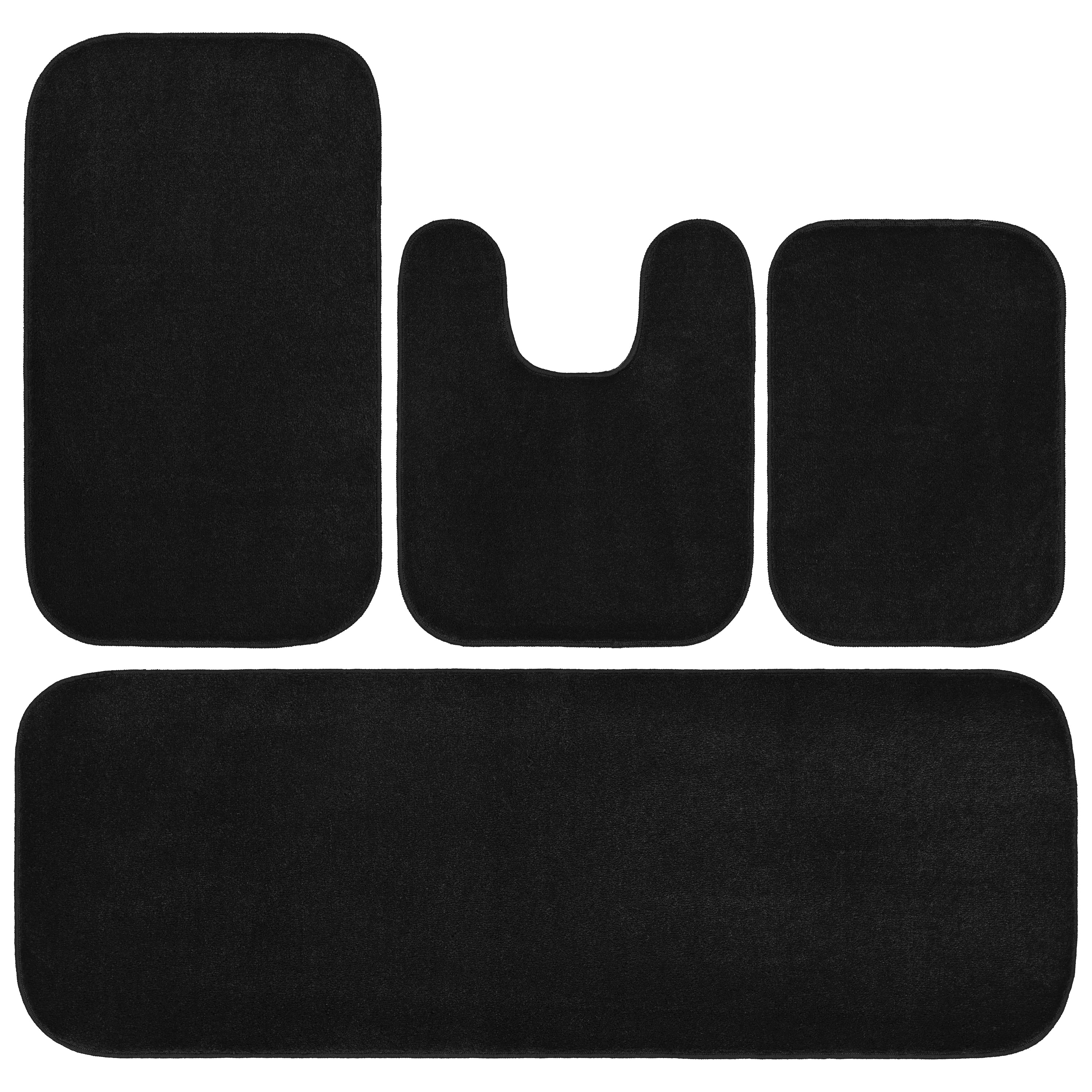 Garland Rug Gramercy Washable Bath Rug Set, 4-Piece (2 Bath Rugs, Contour Rug, Runner Rug) Black