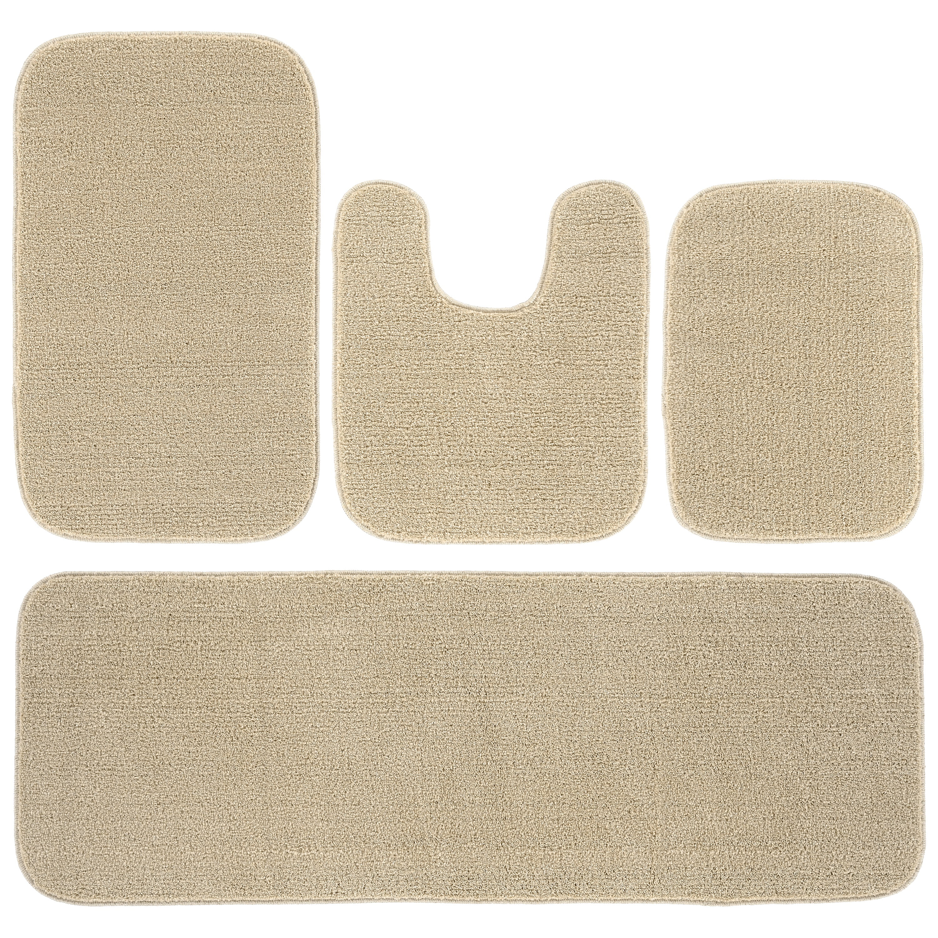 Garland Rug Gramercy Washable Bath Rug Set, 4-Piece (2 Bath Rugs, Contour Rug, Runner Rug) Champagne