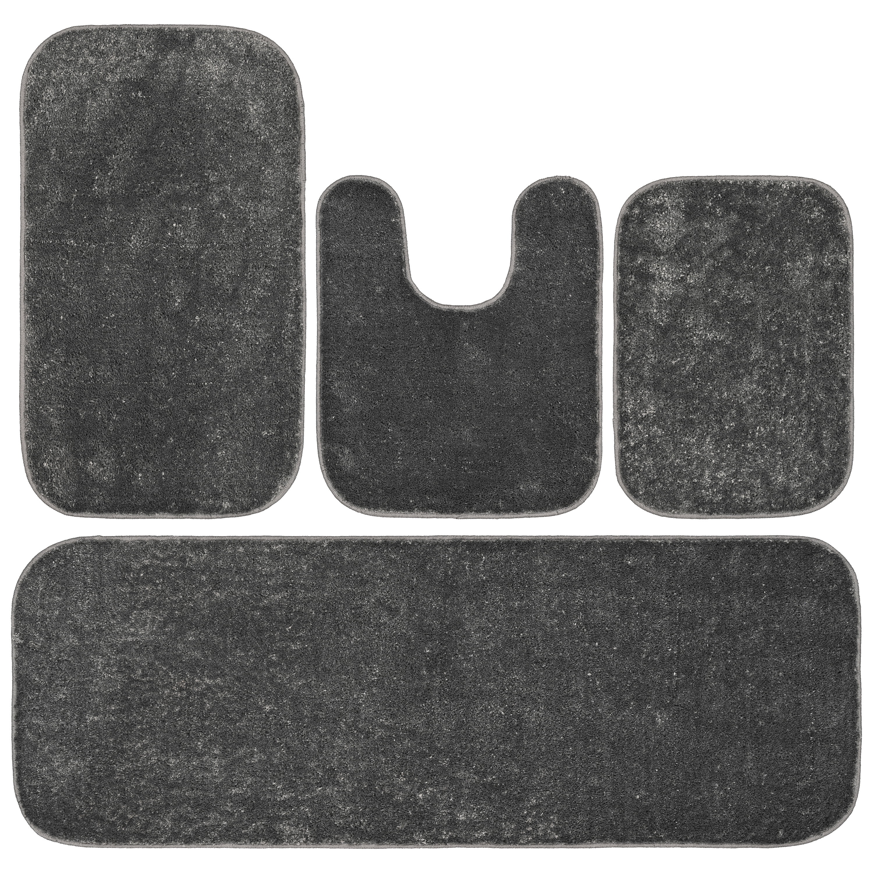Garland Rug Gramercy Washable Bath Rug Set, 4-Piece (2 Bath Rugs, Contour Rug, Runner Rug) Cinder Gray