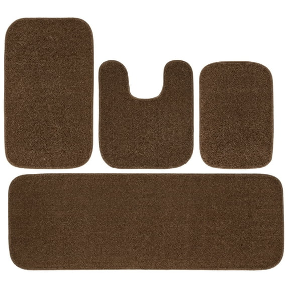 Garland Rug Gramercy Washable Bath Rug Set, 4-Piece (2 Bath Rugs, Contour Rug, Runner Rug) Cinnamon