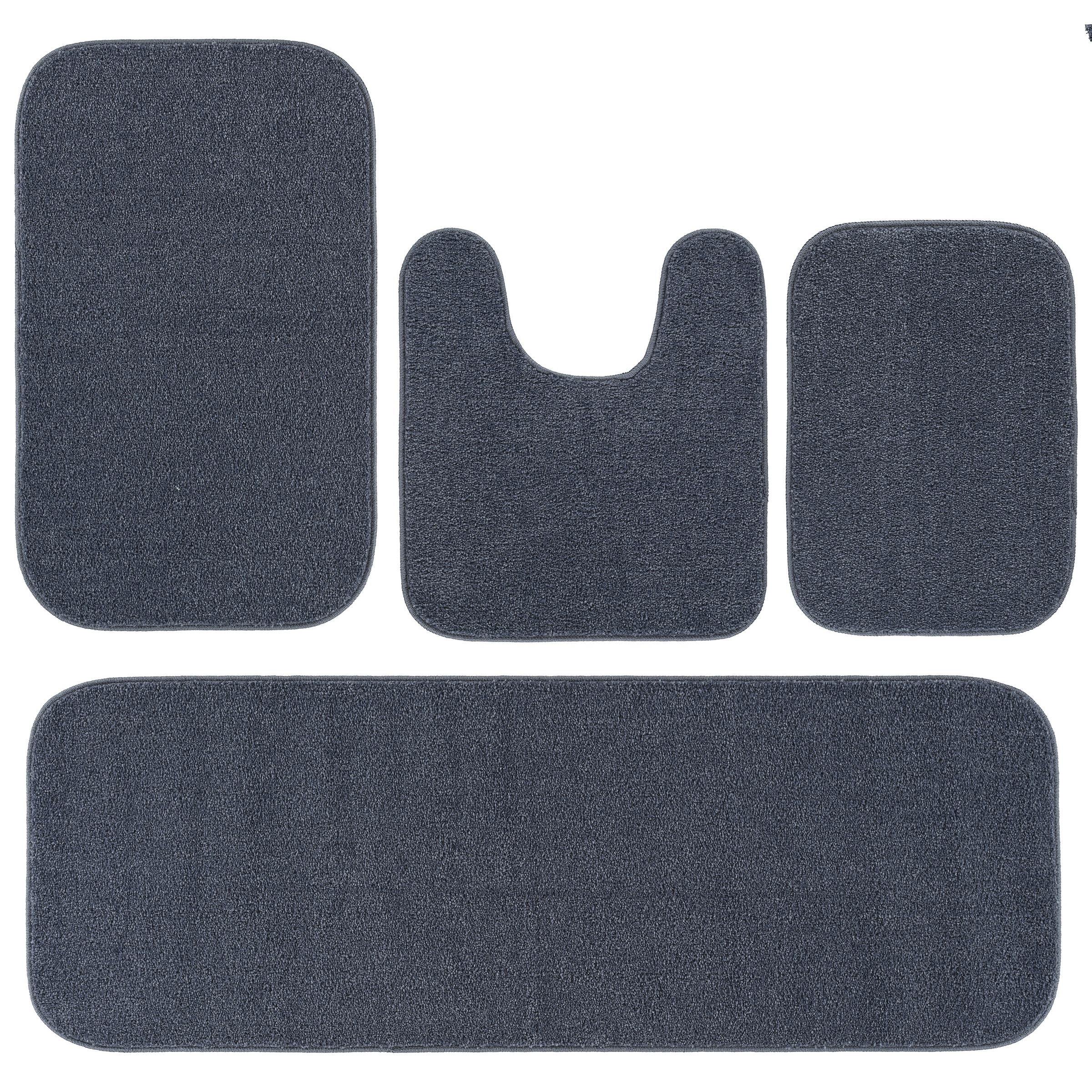 Garland Rug Gramercy Washable Bath Rug Set, 4-Piece (2 Bath Rugs, Contour Rug, Runner Rug) Slate Blue