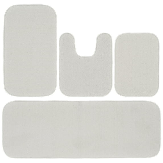 Garland Rug Gramercy Washable Bath Rug Set, 4-Piece (2 Bath Rugs, Contour Rug, Runner Rug) White