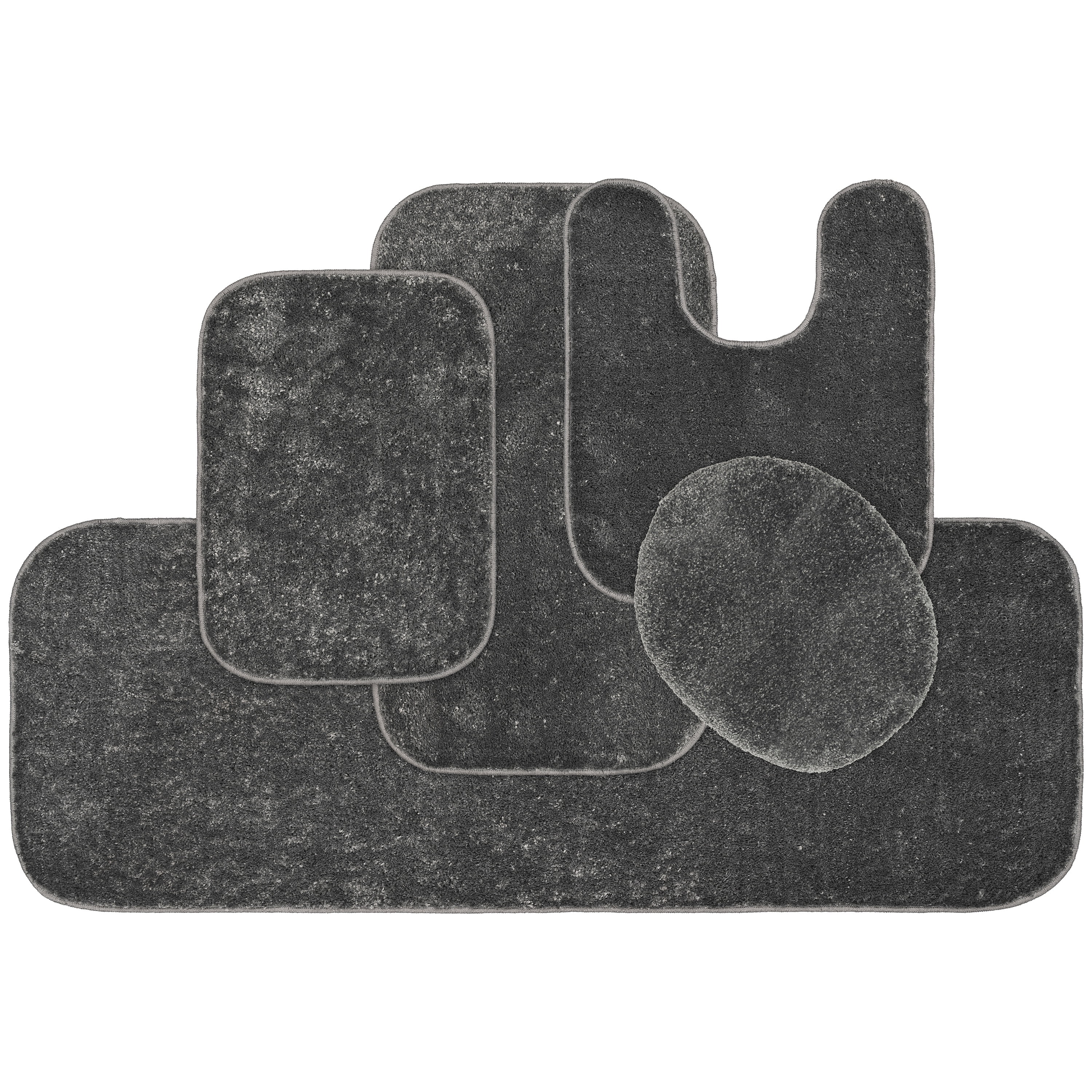 Garland Rug Gramercy Washable Bath Rug Set, 5 Piece (2 Bath Rugs, Contour, Lid Cover, & Runner Rug) Cinder Gray