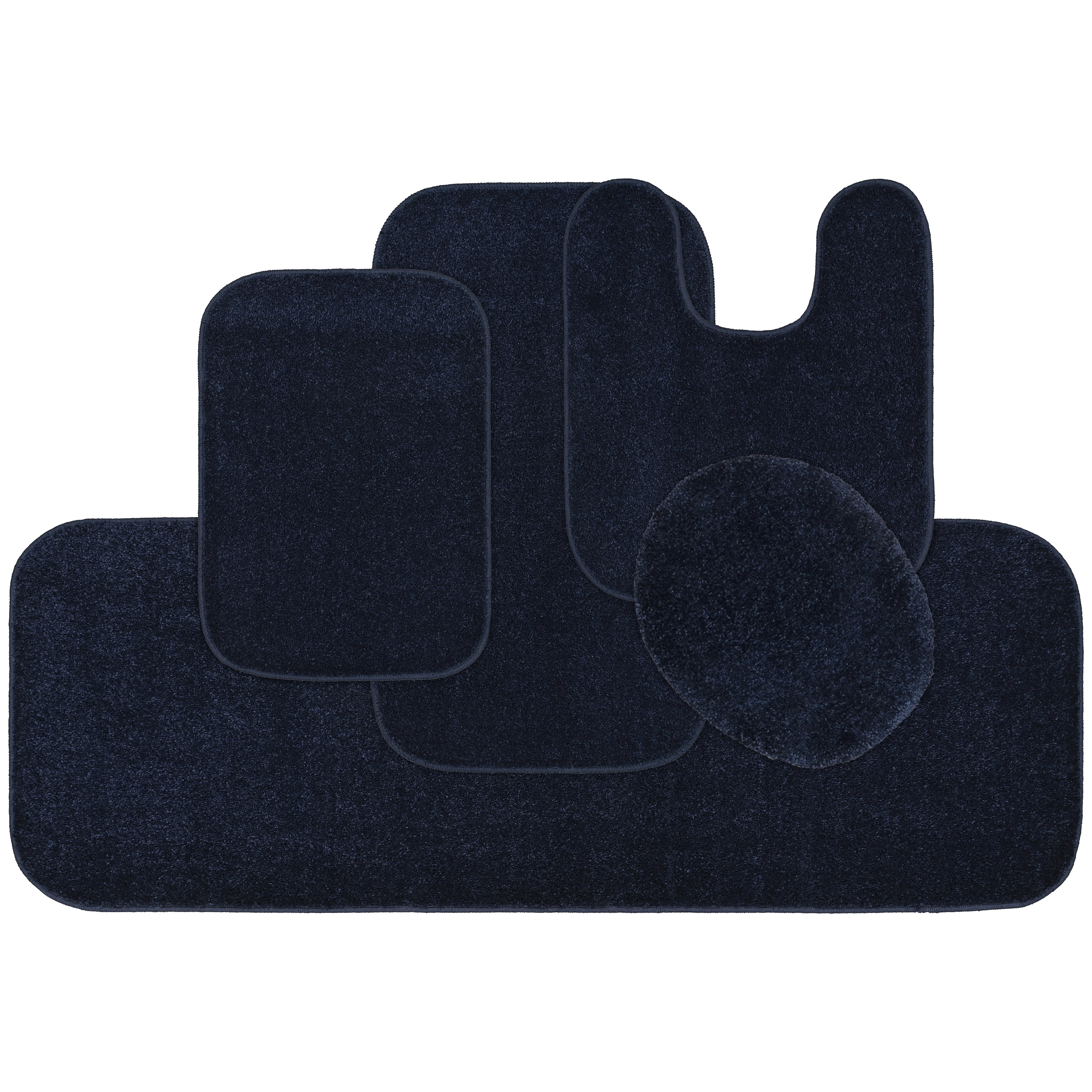 Garland Rug Gramercy Washable Bath Rug Set, 5 Piece (2 Bath Rugs, Contour, Lid Cover, & Runner Rug) Navy