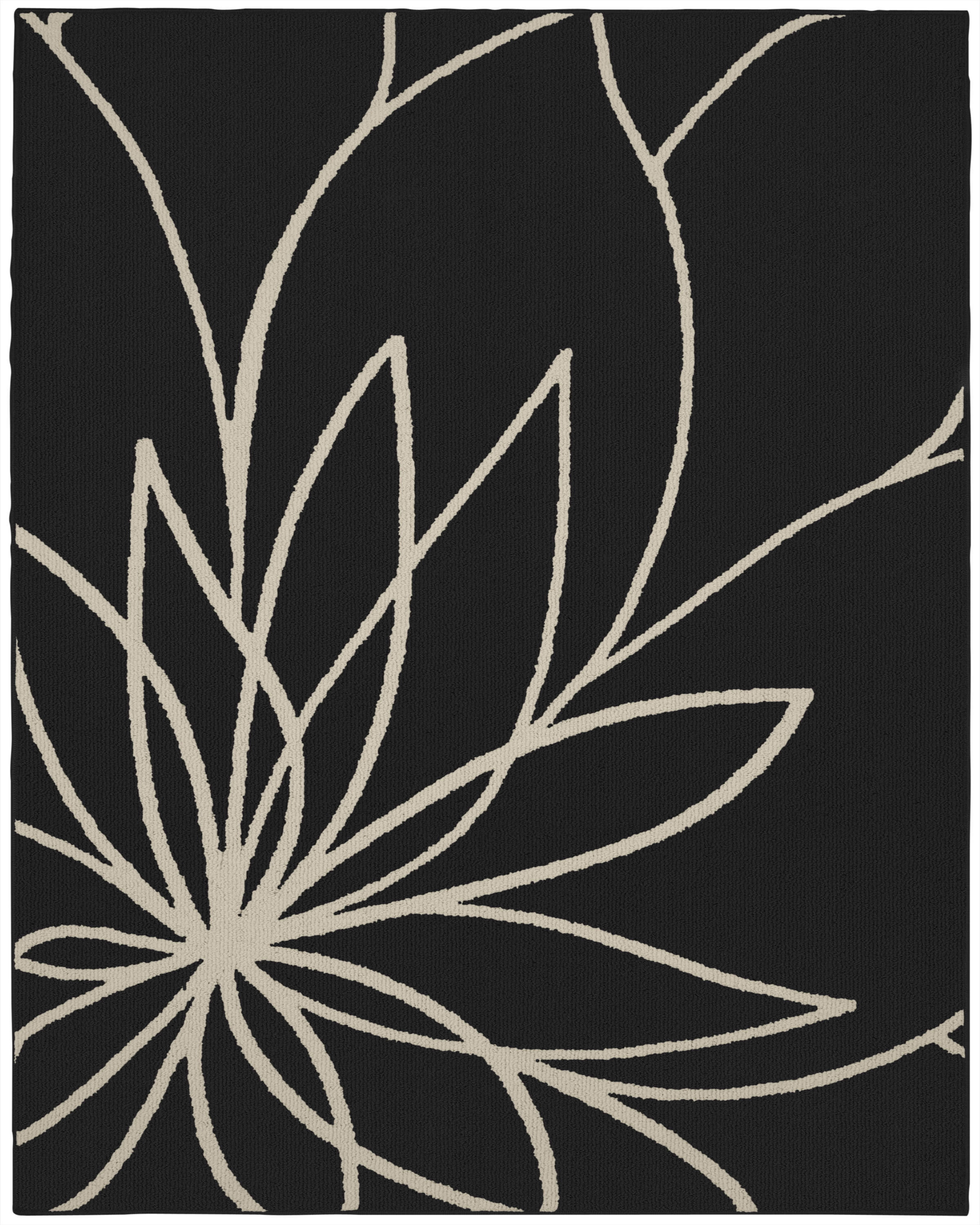 Grand Floral Black and Ivory Synthetic 8' x 10' Tufted Area Rug