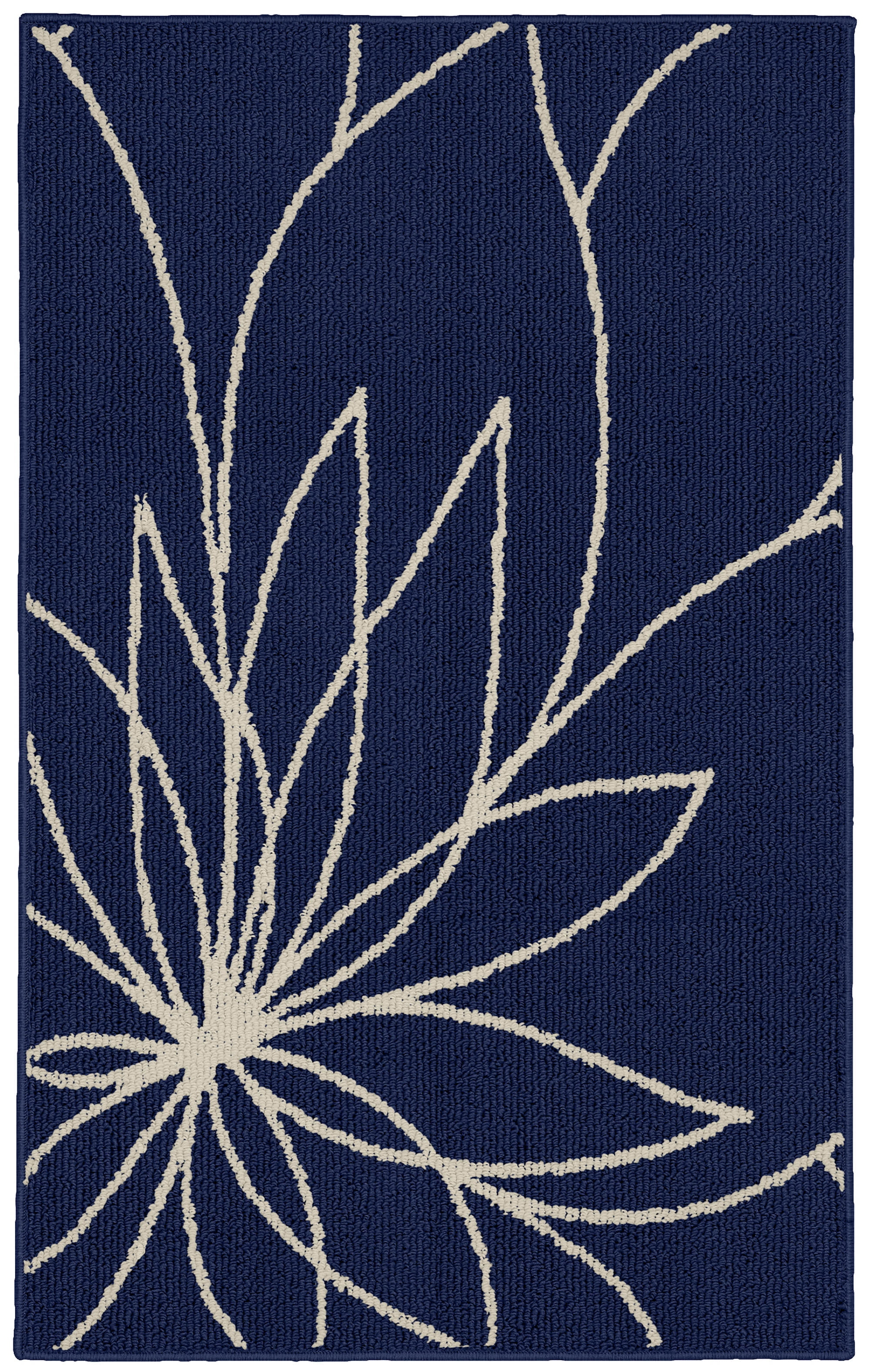 Indigo and Ivory Floral Polypropylene Indoor Accent Rug, 30" x 46"