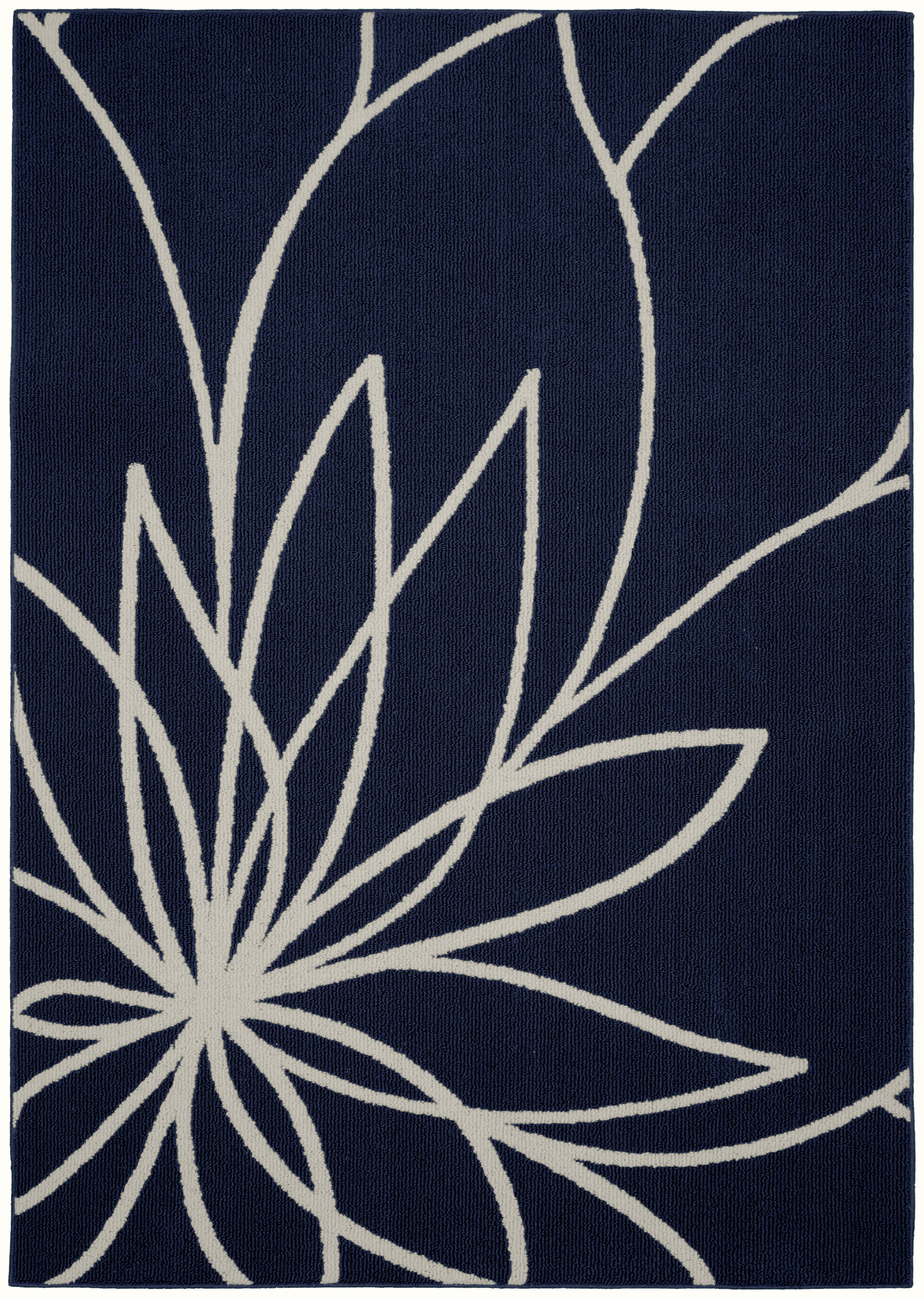 Indigo and Ivory Floral Synthetic 5' x 7' Area Rug