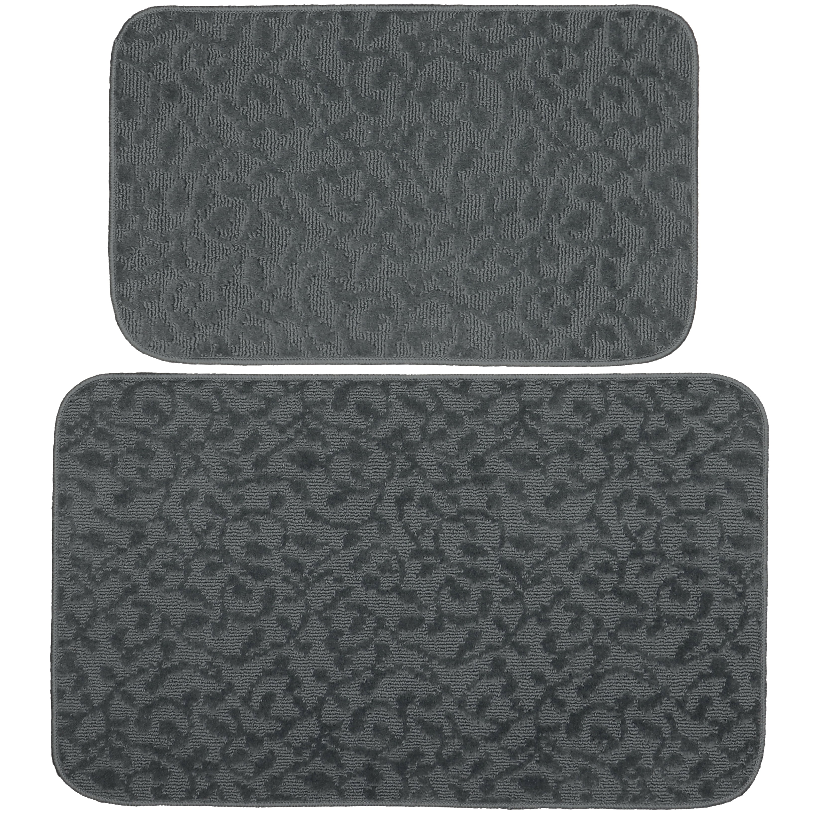 Cinder Gray Floral Tufted Non-slip Synthetic Rug Set