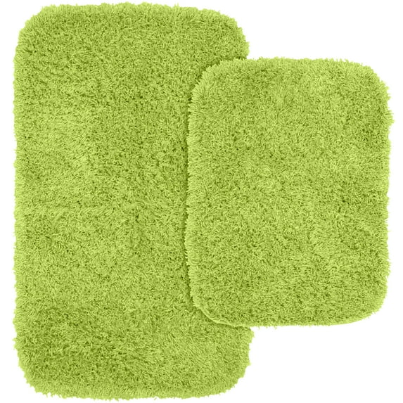 Garland Rug Jazz Washable Bath Rug Set, 2 Piece Set (17"x24" Bath Rug, & 21"x34" Bath Rug) Lime Green
