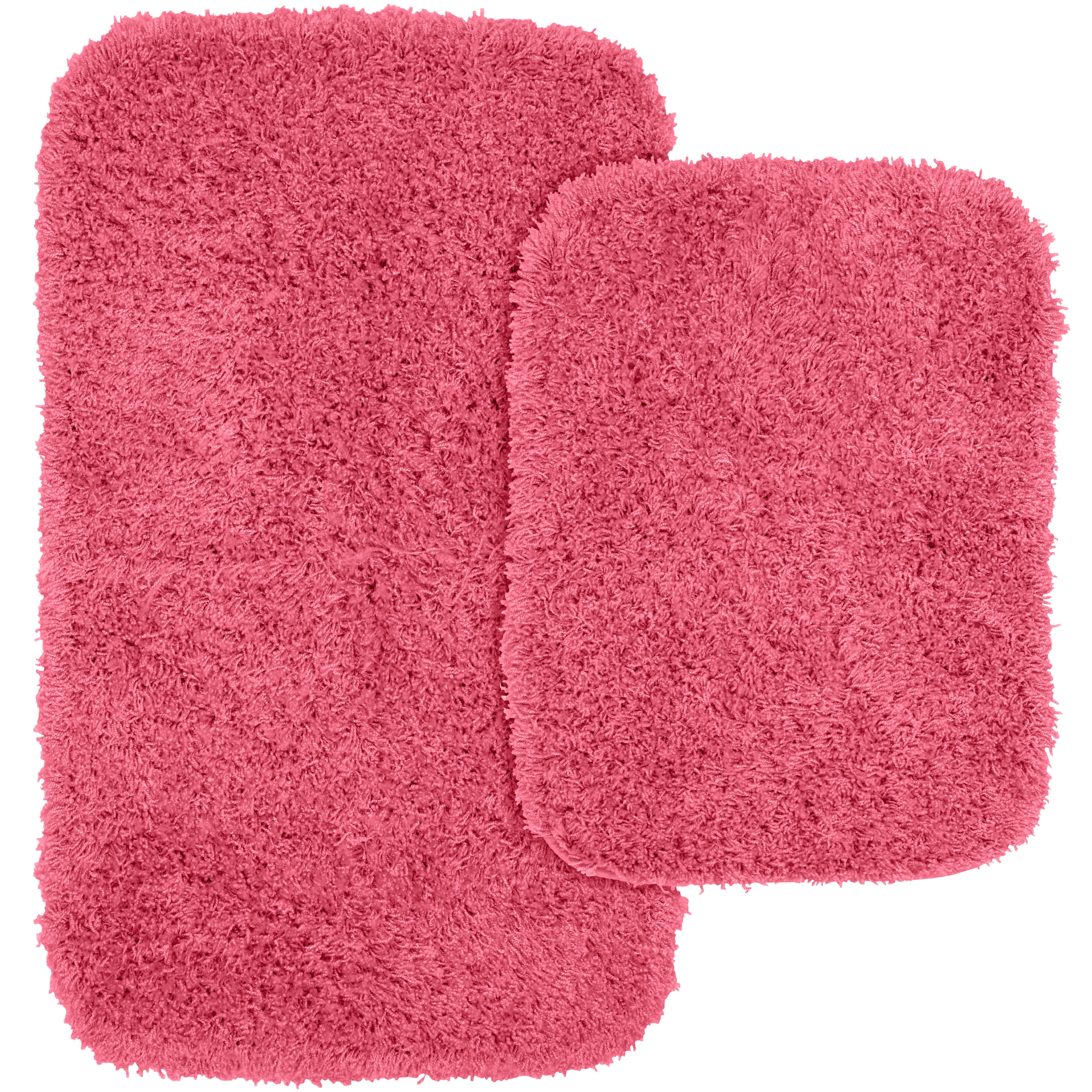 Jazz Pink Shaggy Nylon Washable Bath Rug Set