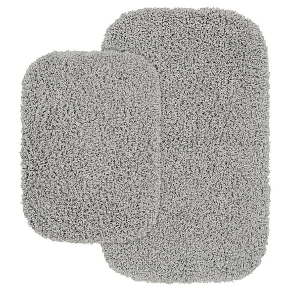Garland Rug Jazz Washable Bath Rug Set, 2 Piece Set (17"x24" Bath Rug, & 21"x34" Bath Rug) Platinum Gray