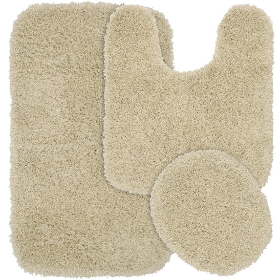 Garland Rug Jazz Washable Bath Rug Set, 3 Piece Set (21"x34" Bath Rug, Contour Rug, & Toilet Lid) Linen