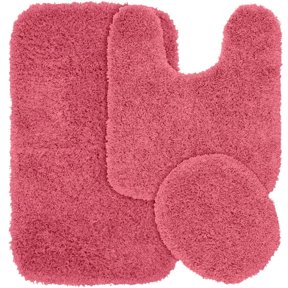 Garland Rug Jazz Washable Bath Rug Set, 3 Piece Set (21"x34" Bath Rug, Contour Rug, & Toilet Lid) Pink