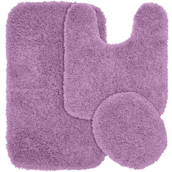 Garland Rug Jazz Washable Bath Rug Set, 3 Piece Set (21"x34" Bath Rug, Contour Rug, & Toilet Lid) Purple