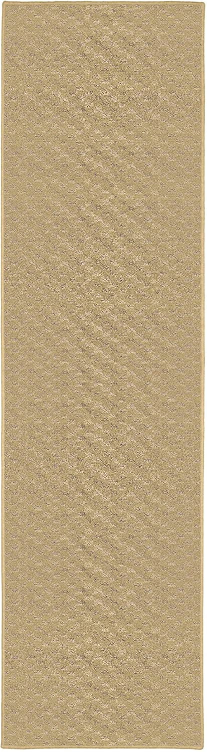 Tan Tufted Medallion Synthetic Runner Rug, 2' x 12'