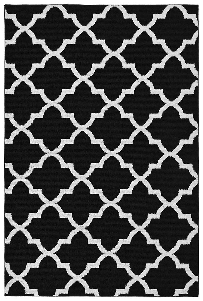 Garland Rug Quatrefoil Polypropylene Black/White Indoor Area Rug, 7'6" x 9'6"