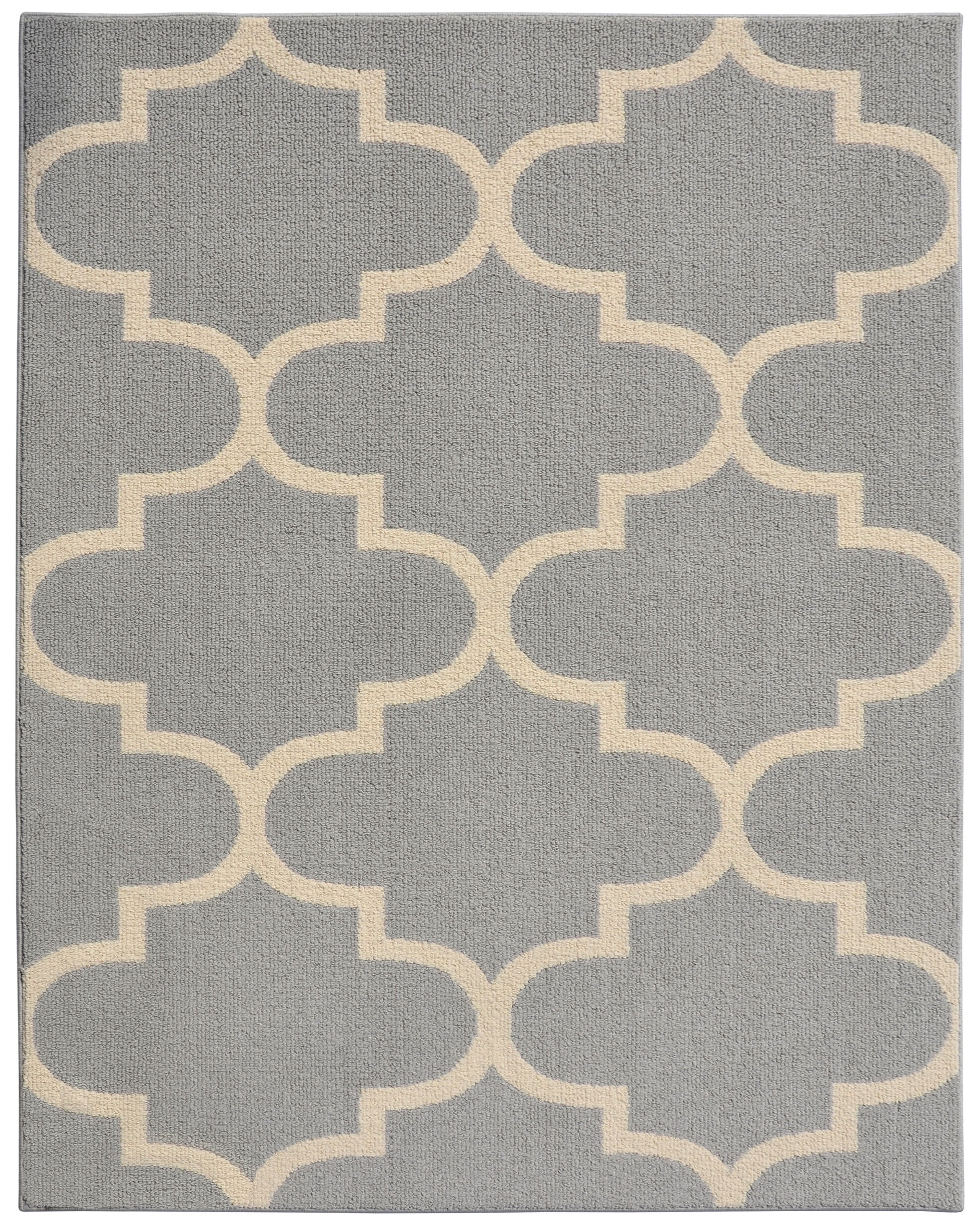 Garland Rug Quatrefoil Polypropylene Silver/Ivory Indoor Area Rug, 8' x 10'