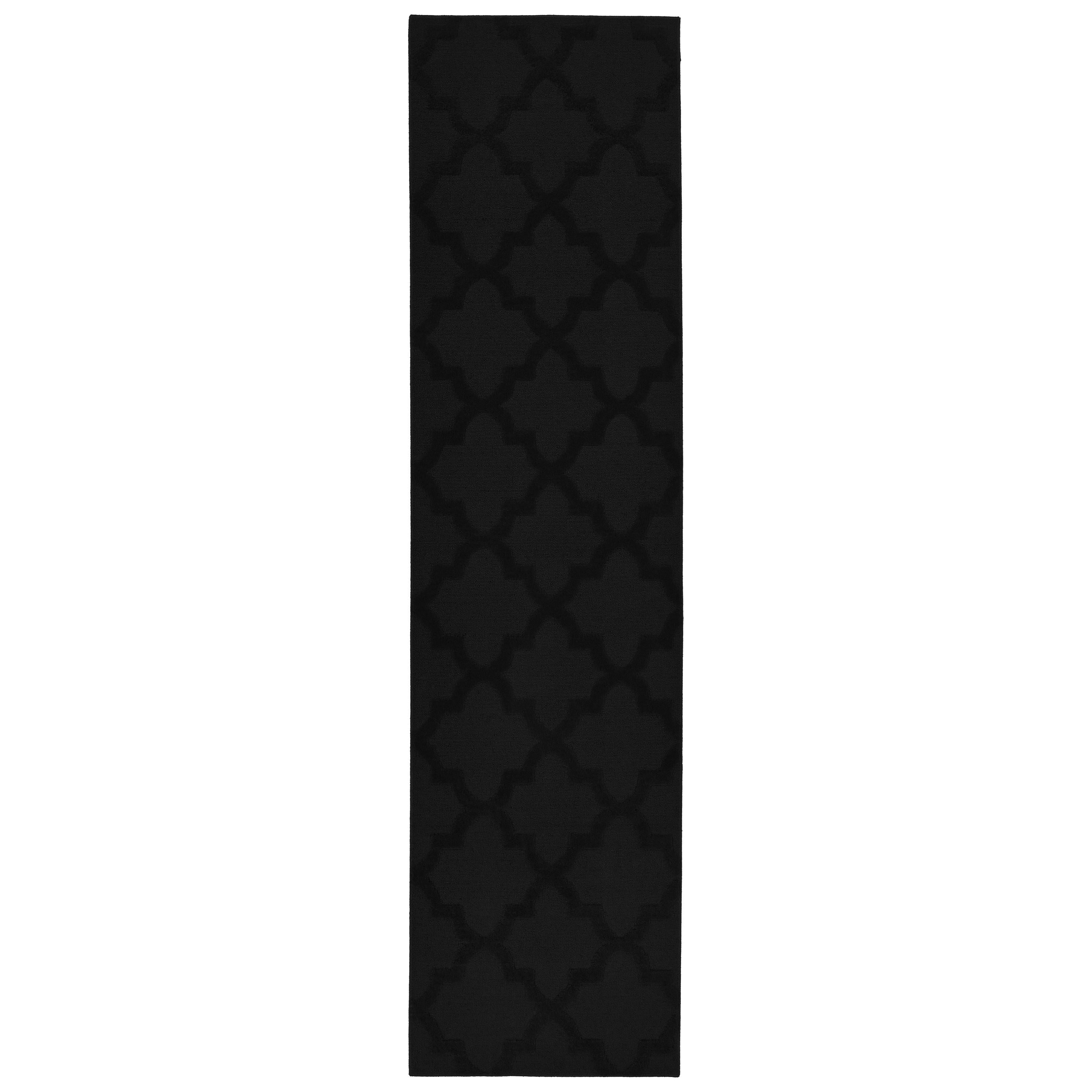 Garland Rug Quatro Polypropylene Black Indoor Runner Rug, 3' x 12'