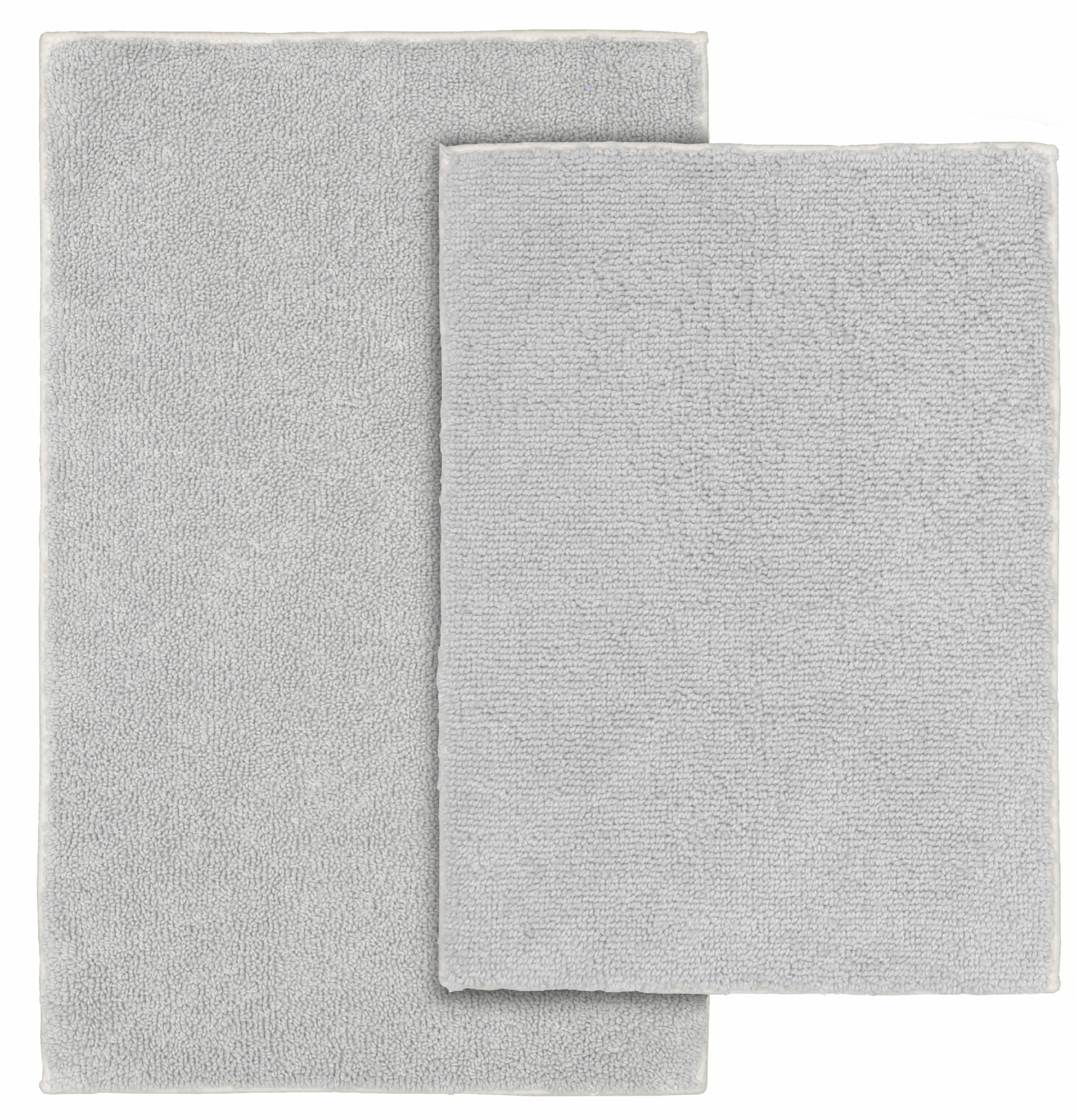 Garland Rug Queen Cotton Washable Bath Rug Set, 2 Piece Set (17"x24" Bath Rug, & 21"x34" Bath Rug) Platinum Gray