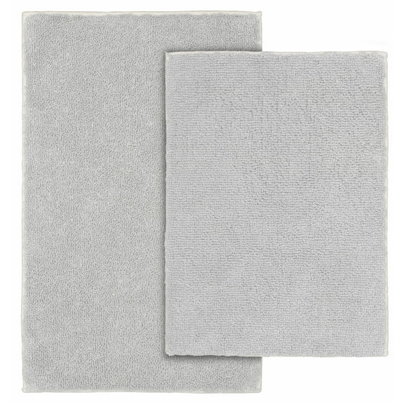 Garland Rug Queen Cotton Washable Bath Rug Set, 2 Piece Set (17"x24" Bath Rug, & 21"x34" Bath Rug) Platinum Gray