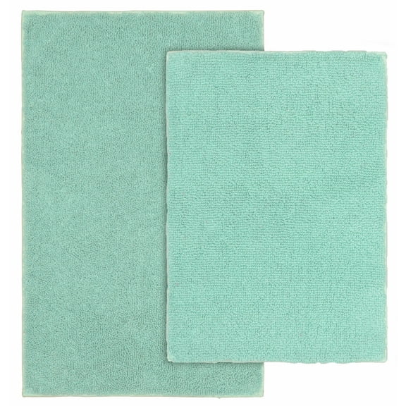 Garland Rug Queen Cotton Washable Bath Rug Set, 2 Piece Set (17"x24" Bath Rug, & 21"x34" Bath Rug) Sea Foam