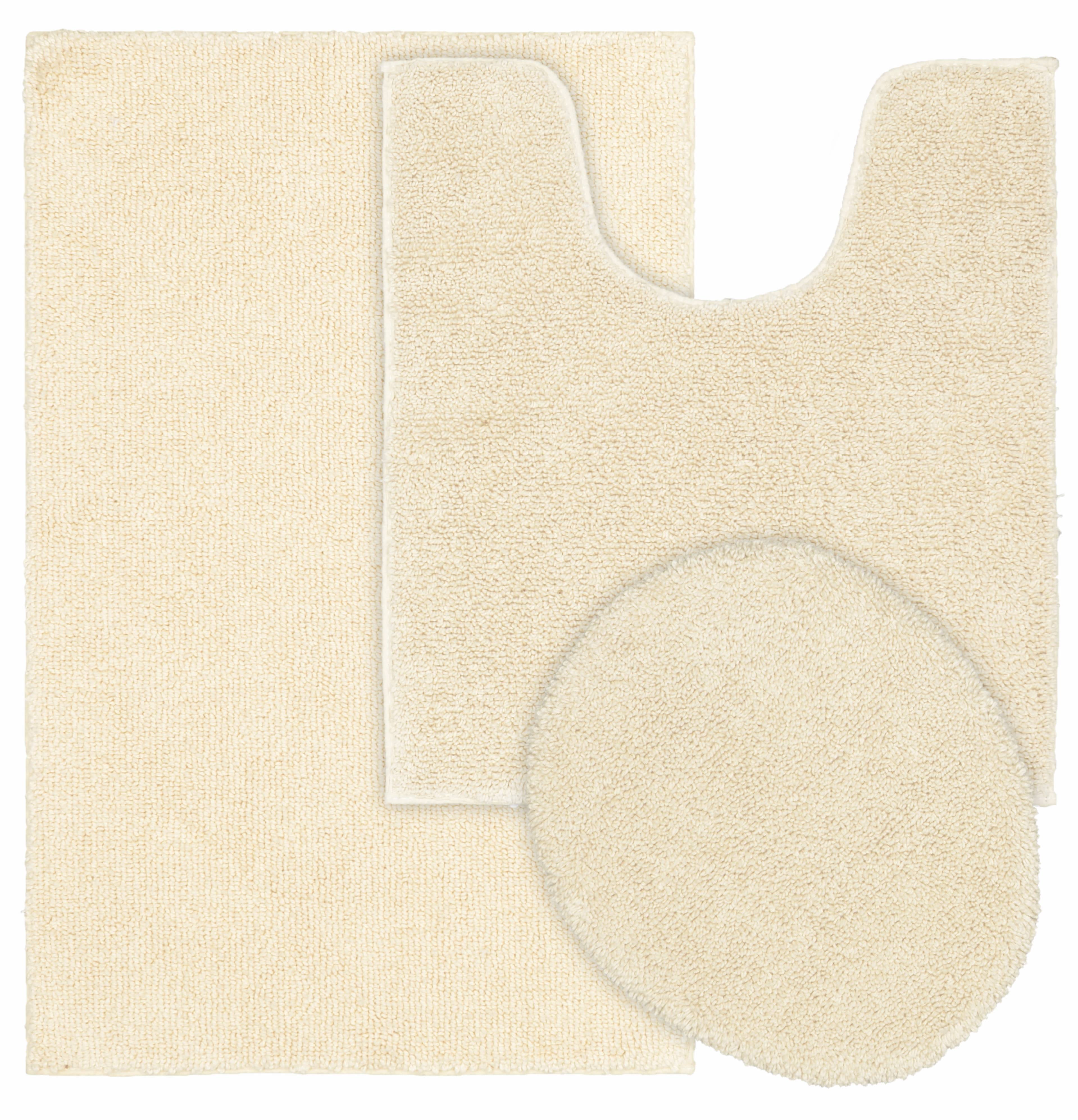 Natural Cotton 3-Piece Bath Rug Set with Non-Slip Backing
