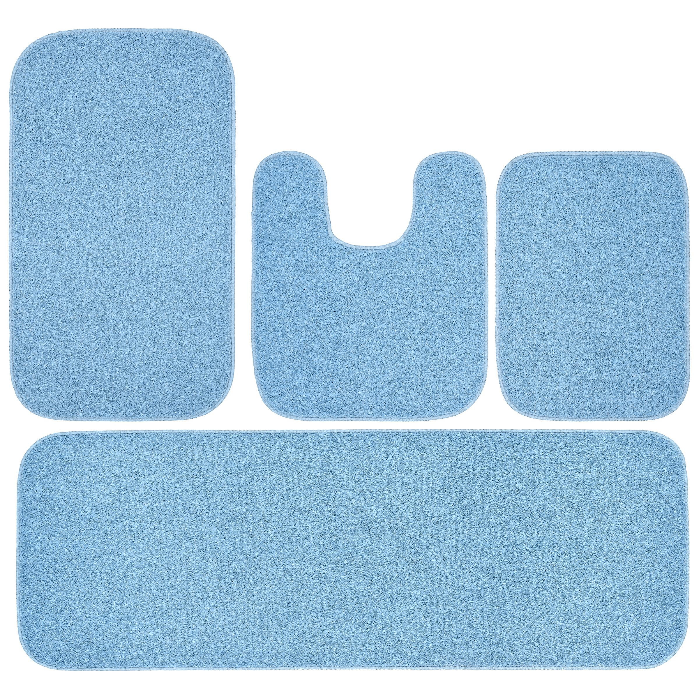 Garland Rug Sedona Washable Bath Rug Set, 4 Piece Set (2 Bath Rugs, Contour Rug, Runner Rug) Basin Blue