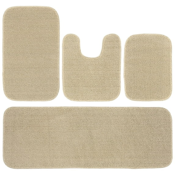 Garland Rug Sedona Washable Bath Rug Set, 4 Piece Set (2 Bath Rugs, Contour Rug, Runner Rug) Champagne