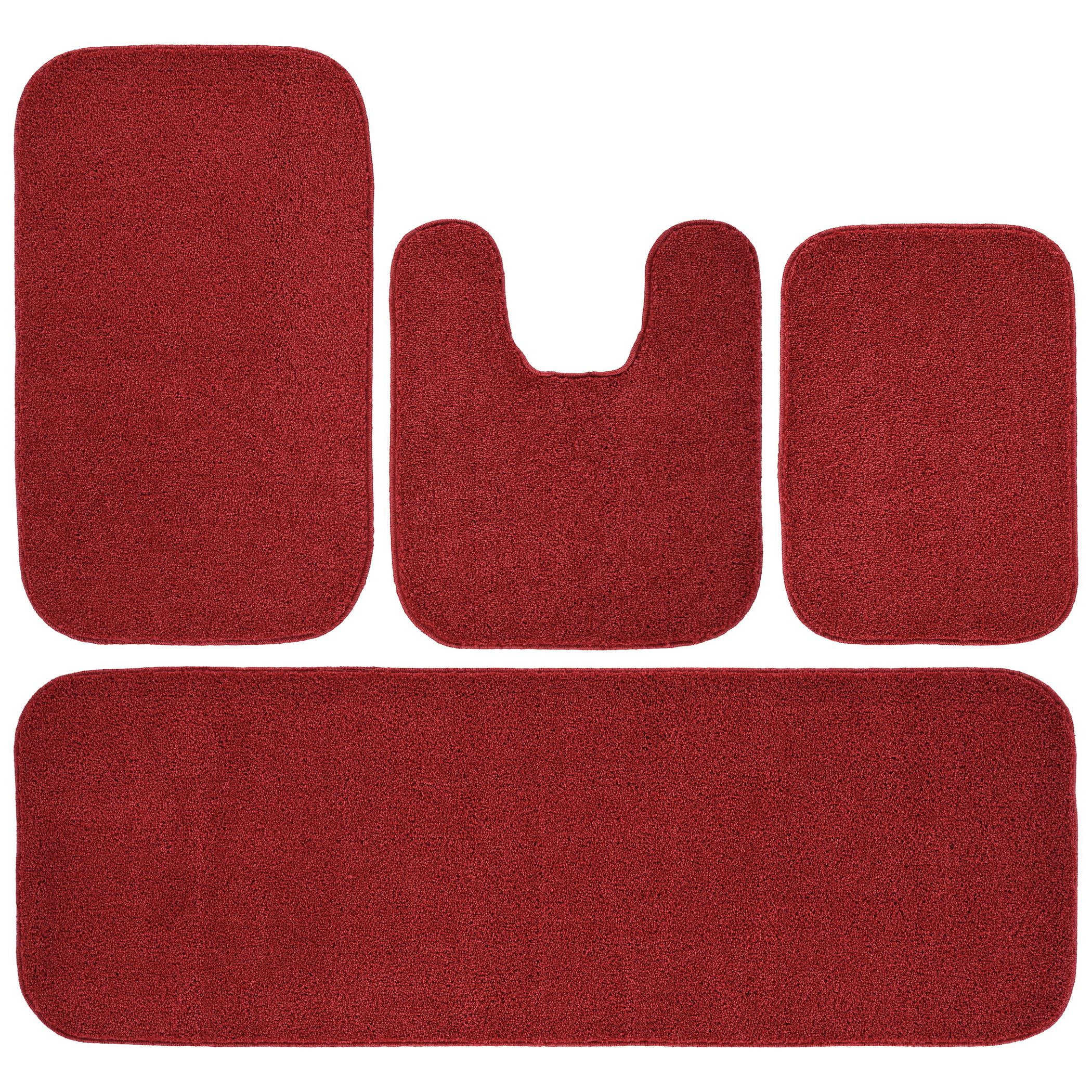 Garland Rug Sedona Washable Bath Rug Set, 4 Piece Set (2 Bath Rugs, Contour Rug, Runner Rug) Classic Red