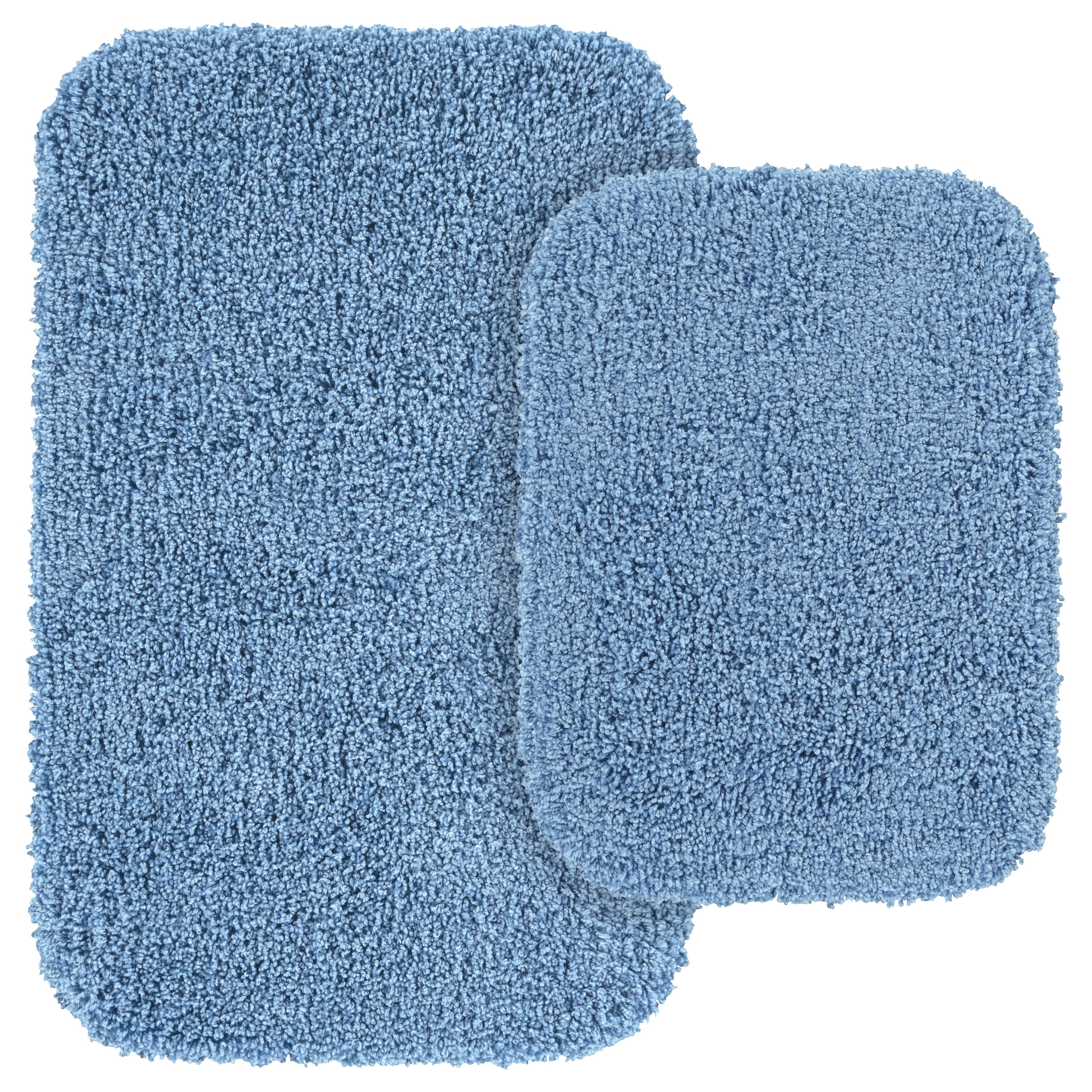 Garland Rug Serendipity Washable Nylon Bath Rug Set, 2 Piece Set (17"x24" Bath Rug, & 21"x34" Bath Rug) Basin Blue
