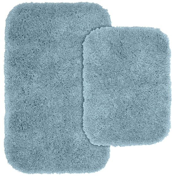 Garland Rug Serendipity Washable Nylon Bath Rug Set, 2 Piece Set (17"x24" Bath Rug, & 21"x34" Bath Rug) Basin Blue
