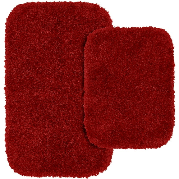 Garland Rug Serendipity Washable Nylon Bath Rug Set, 2 Piece Set (17"x24" Bath Rug, & 21"x34" Bath Rug) Chili Pepper Red