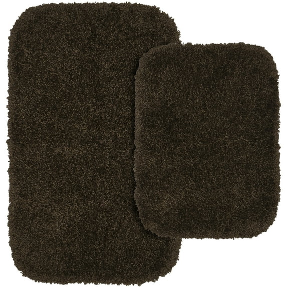 Garland Rug Serendipity Washable Nylon Bath Rug Set, 2 Piece Set (17"x24" Bath Rug, & 21"x34" Bath Rug) Chocolate