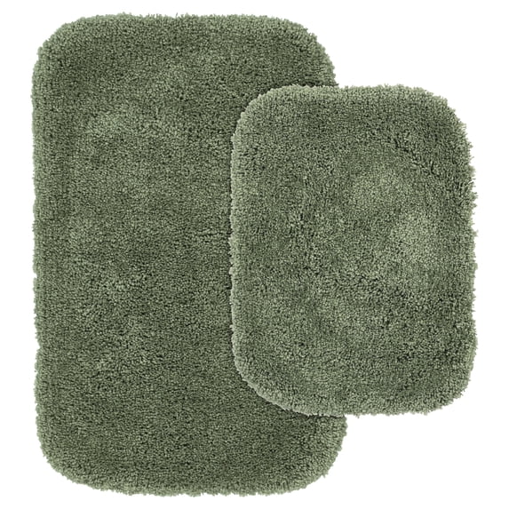 Garland Rug Serendipity Washable Nylon Bath Rug Set, 2 Piece Set (17"x24" Bath Rug, & 21"x34" Bath Rug) Deep Fern
