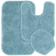 Garland Rug Serendipity Washable Nylon Bath Rug Set, 3 Piece Set (21"x34" Bath Rug, Contour Rug, & Toilet Lid) Basin Blue