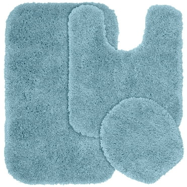 Garland Rug Serendipity Washable Nylon Bath Rug Set, 3 Piece Set (21"x34" Bath Rug, Contour Rug, & Toilet Lid) Basin Blue