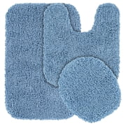 Garland Rug Serendipity Washable Nylon Bath Rug Set, 3 Piece Set (21"x34" Bath Rug, Contour Rug, & Toilet Lid) Basin Blue