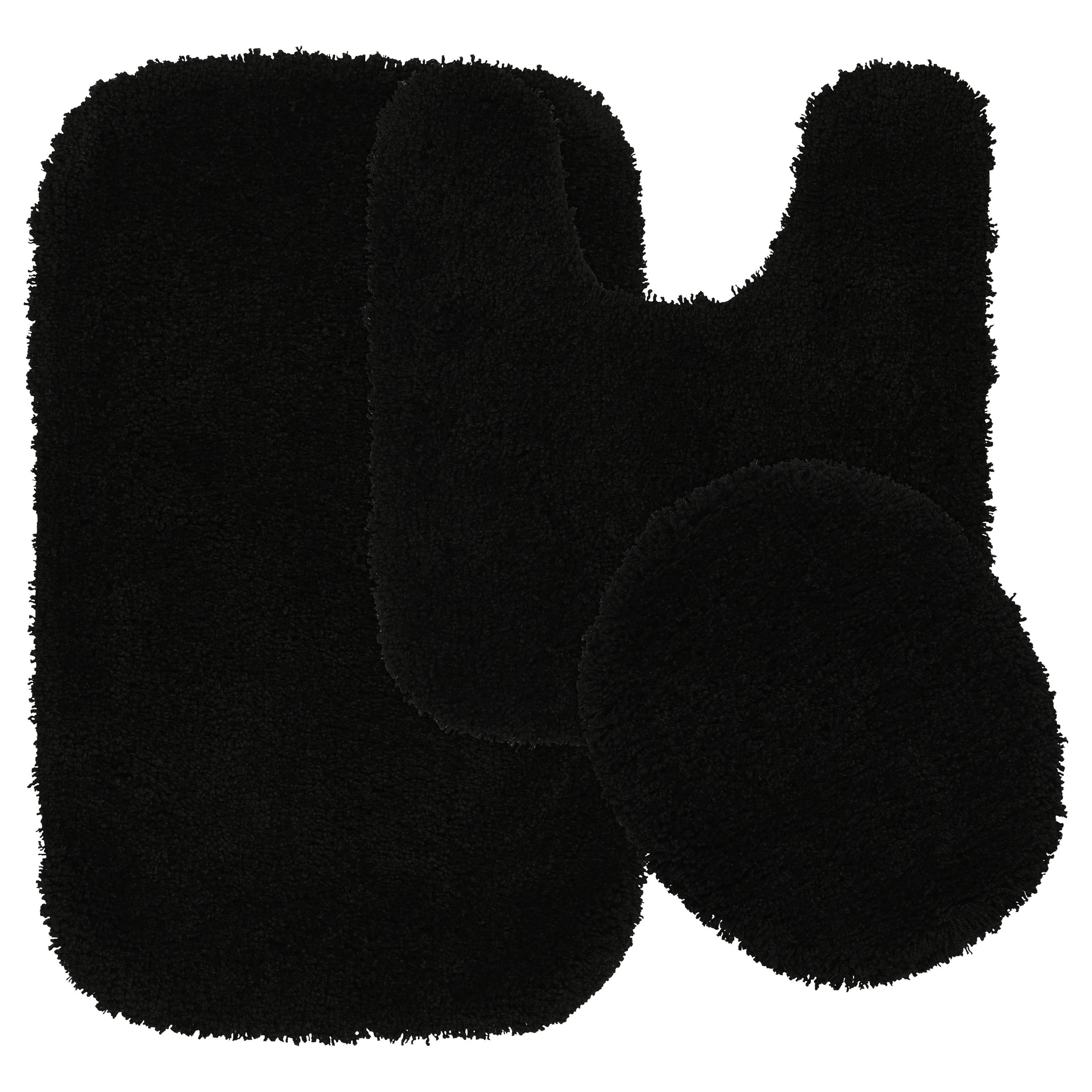 Garland Rug Serendipity Washable Nylon Bath Rug Set, 3 Piece Set (21"x34" Bath Rug, Contour Rug, & Toilet Lid) Black
