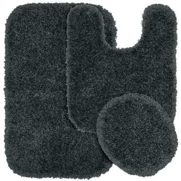 Garland Rug Serendipity Washable Nylon Bath Rug Set, 3 Piece Set (21"x34" Bath Rug, Contour Rug, & Toilet Lid) Dark Gray