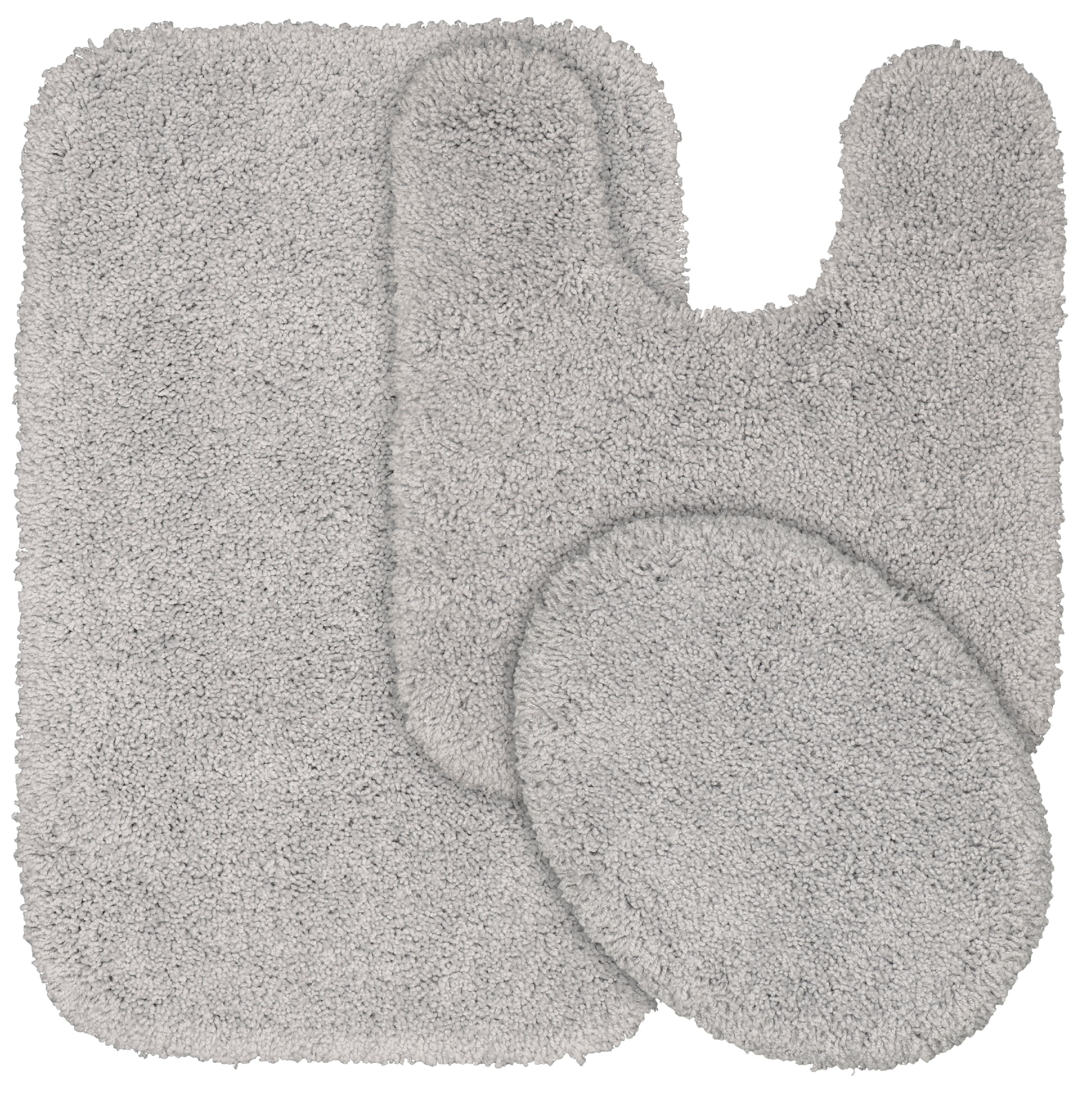 Garland Rug Serendipity Washable Nylon Bath Rug Set, 3 Piece Set (21"x34" Bath Rug, Contour Rug, & Toilet Lid) Platinum Gray