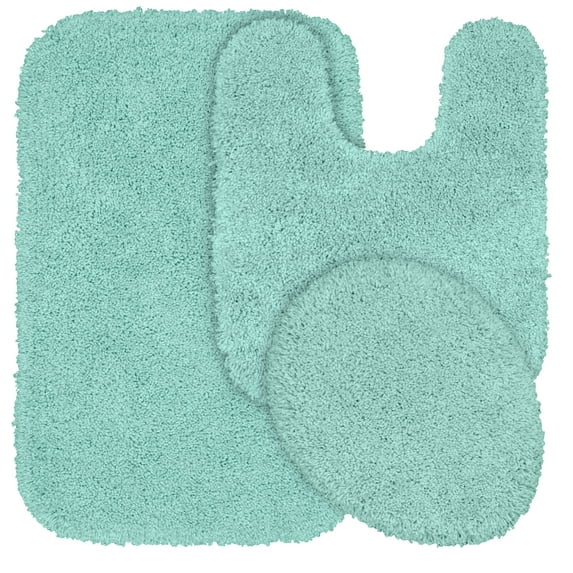 Garland Rug Serendipity Washable Nylon Bath Rug Set, 3 Piece Set (21"x34" Bath Rug, Contour Rug, & Toilet Lid) Sea Foam