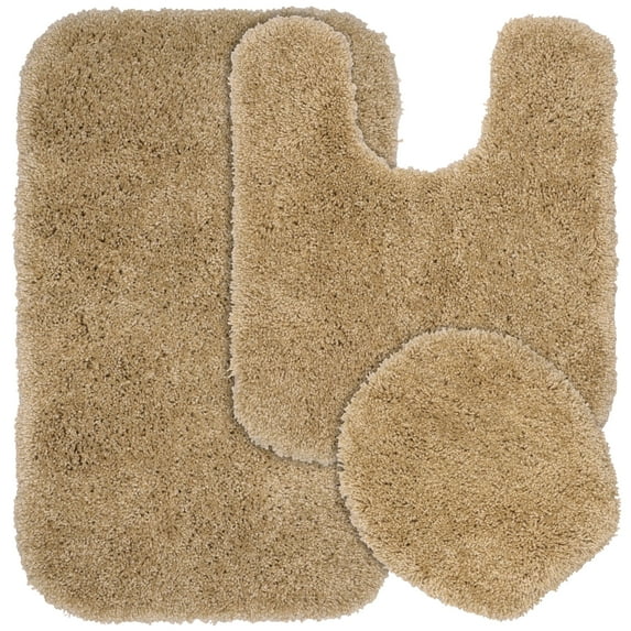 Garland Rug Serendipity Washable Nylon Bath Rug Set, 3 Piece Set (21"x34" Bath Rug, Contour Rug, & Toilet Lid) Taupe