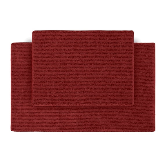 Garland Rug Sheridan Washable Nylon Bath Rug Set, 2 Piece Set (17"x24" Bath Rug, & 21"x34" Bath Rug) Chili Pepper Red