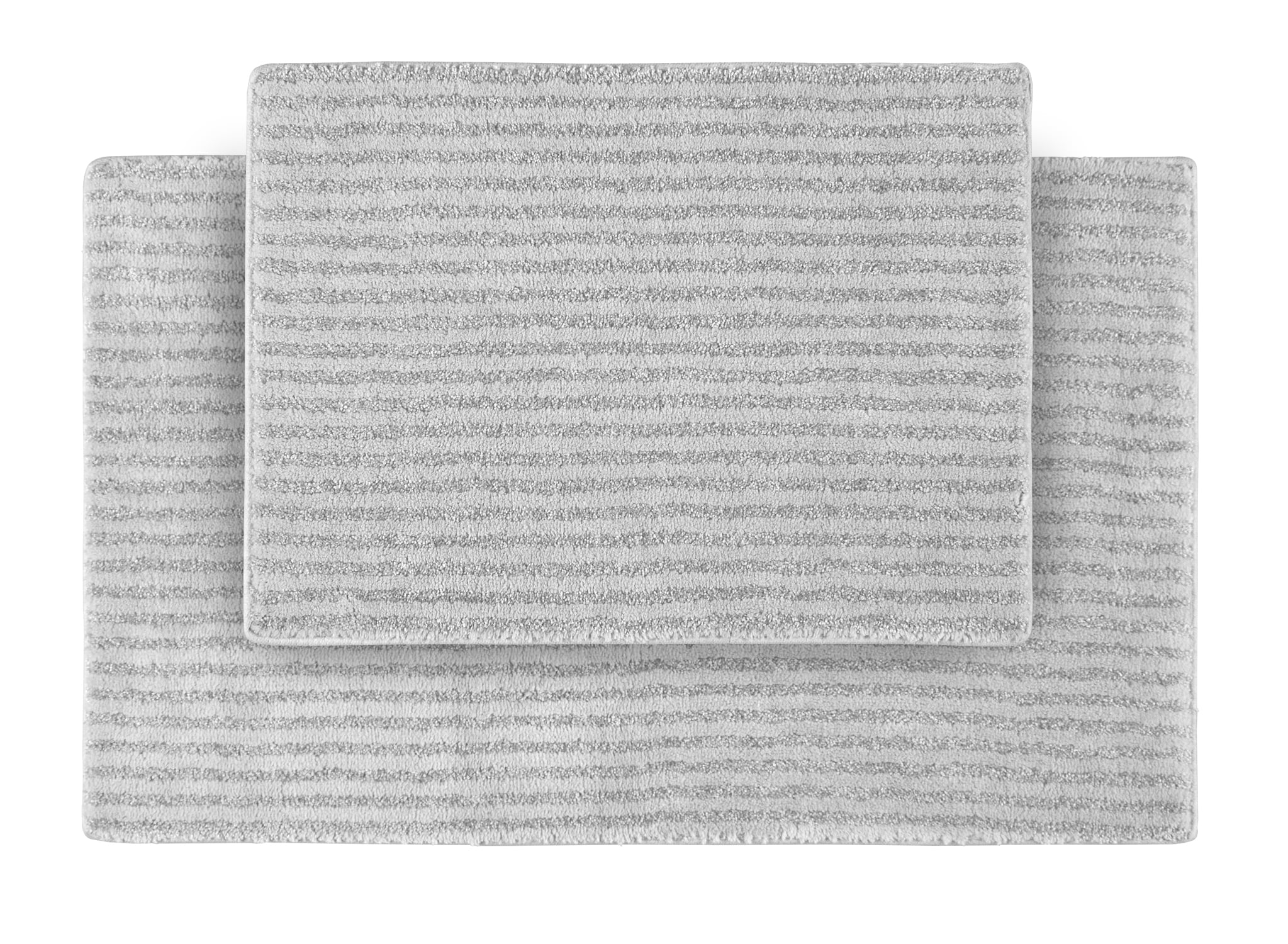 Platinum Gray Nylon Stripe Bathroom Rug Set, 21" x 34"