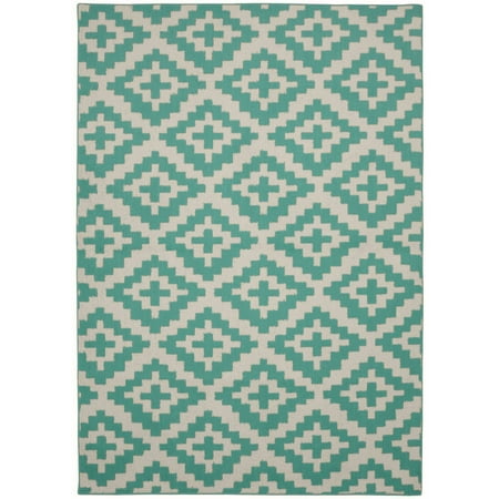Garland Rug Southwest Polypropylene Teal/Ivory Indoor Area Rug, 5' x 7'