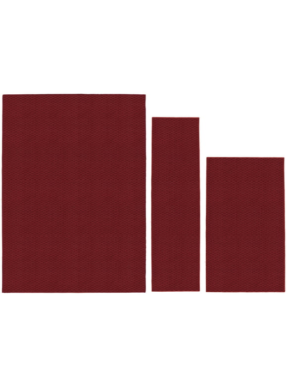 Garland Rug Town Square 3 Piece Skid Resistant Area Rug Set (5'x7', 3'x4', 24"x60") Chili Red