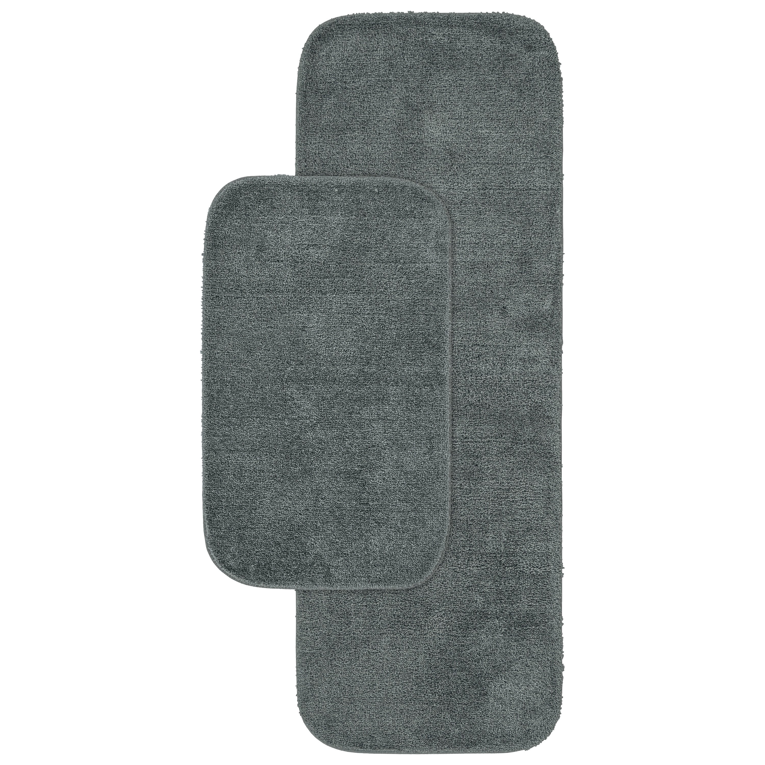 Dark Gray Nylon Washable 2-Piece Bathroom Rug Set