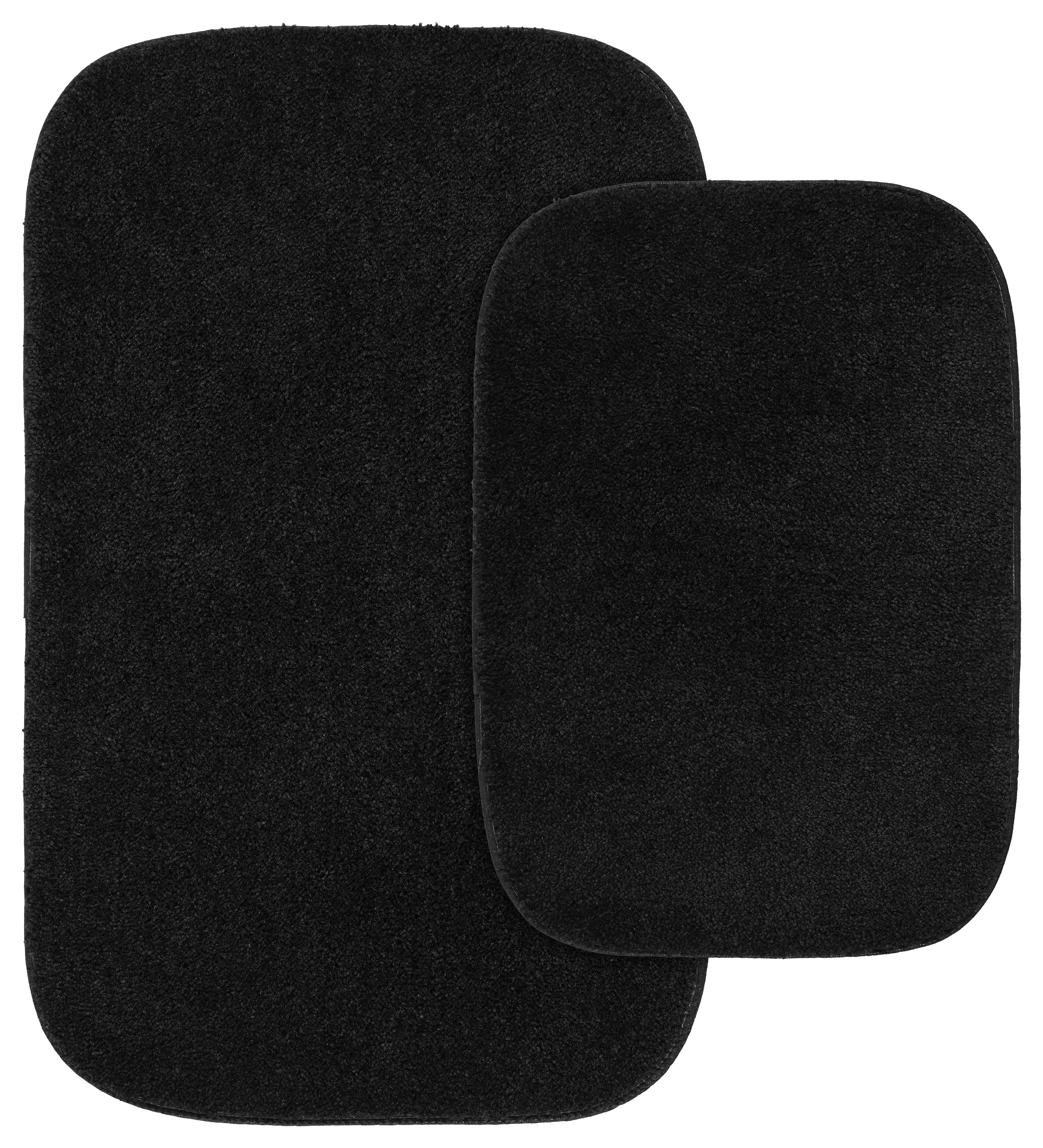 Traditional Black Nylon 2-Piece Washable Bath Rug Set