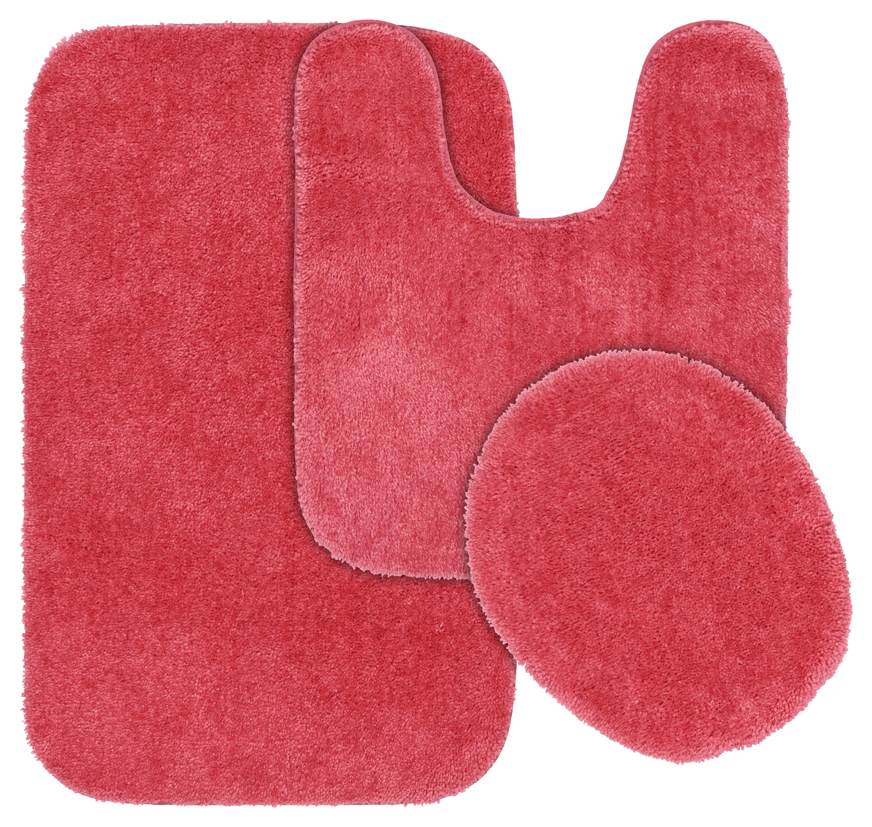 Pink Hibiscus Traditional 3-Piece Washable Nylon Bath Rug Set